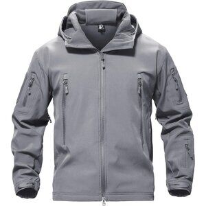 Men's #02-light Grey Tactical Soft Shell Winter Jacket with Fleece Lining & Hood